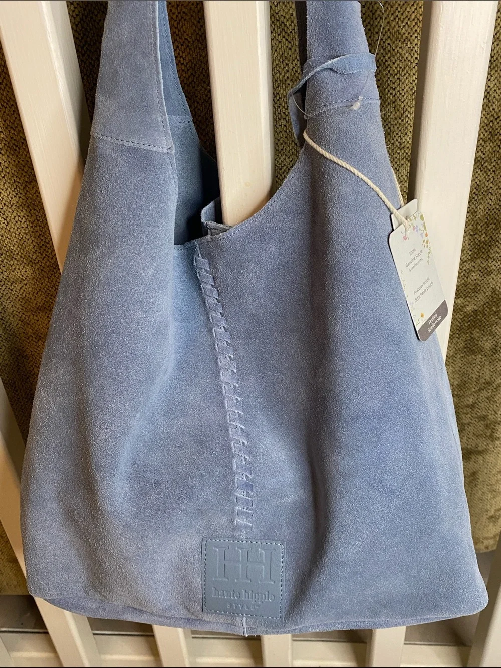 NWT! Haute Hippie Genuine Powder Blue Suede Slouchy Hobo W/ Detachable Small Bag
